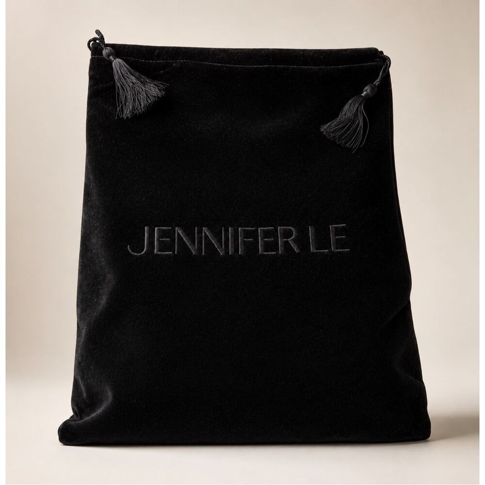 Jennifer Le Black Velvet Logo Duster Bag with Tassels 12” x 15”